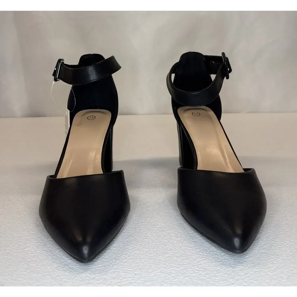 Mysoft Women's Pointed Toe Chunky Heels Black Size 7.5